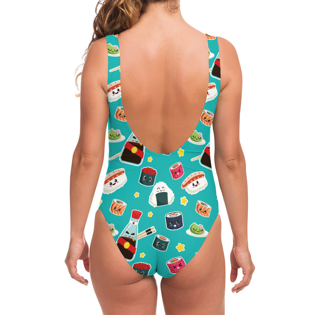 Cute Japanese Sushi Pattern Print One Piece Swimsuit