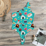 Cute Japanese Sushi Pattern Print One Shoulder Bodysuit