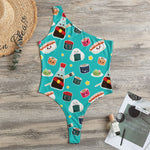 Cute Japanese Sushi Pattern Print One Shoulder Bodysuit