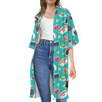 Cute Japanese Sushi Pattern Print Open Front Beach Cover Up