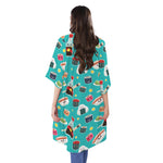 Cute Japanese Sushi Pattern Print Open Front Beach Cover Up