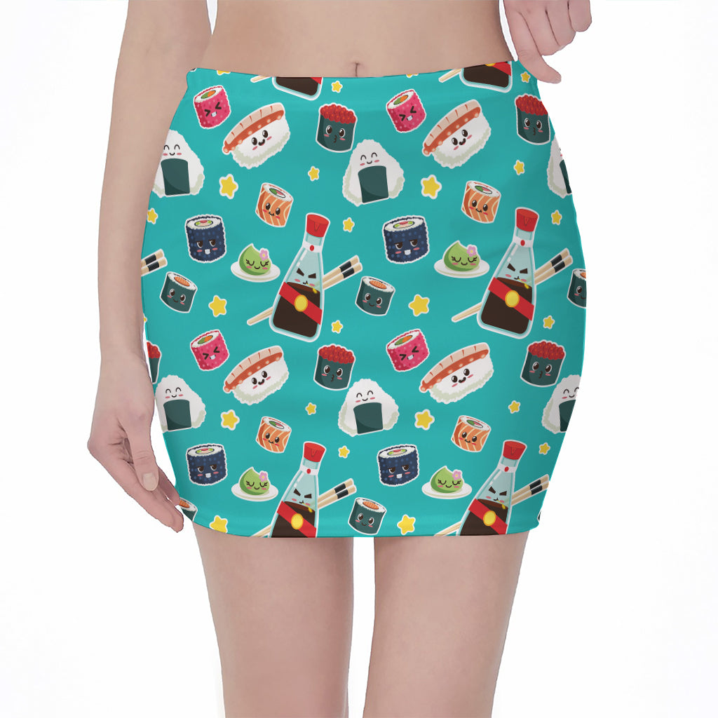 Cute Japanese Sushi Pattern Print Pencil Mini Skirt