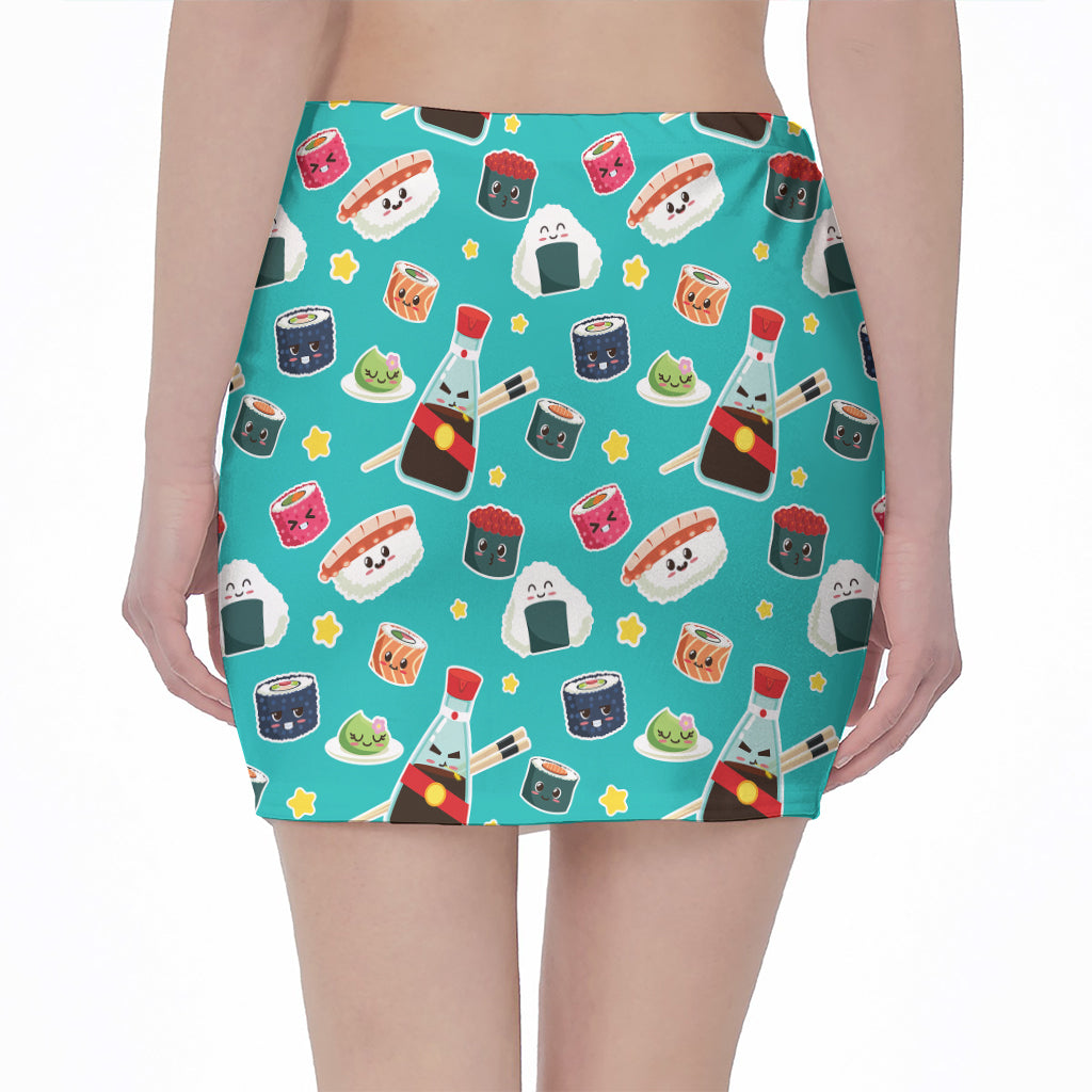 Cute Japanese Sushi Pattern Print Pencil Mini Skirt