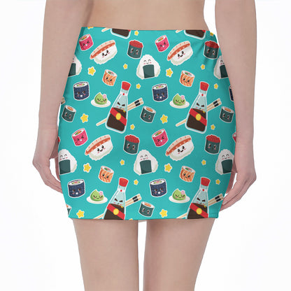 Cute Japanese Sushi Pattern Print Pencil Mini Skirt