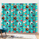 Cute Japanese Sushi Pattern Print Pencil Pleat Curtains