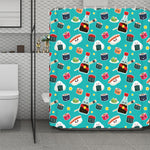 Cute Japanese Sushi Pattern Print Polyester Shower Curtain
