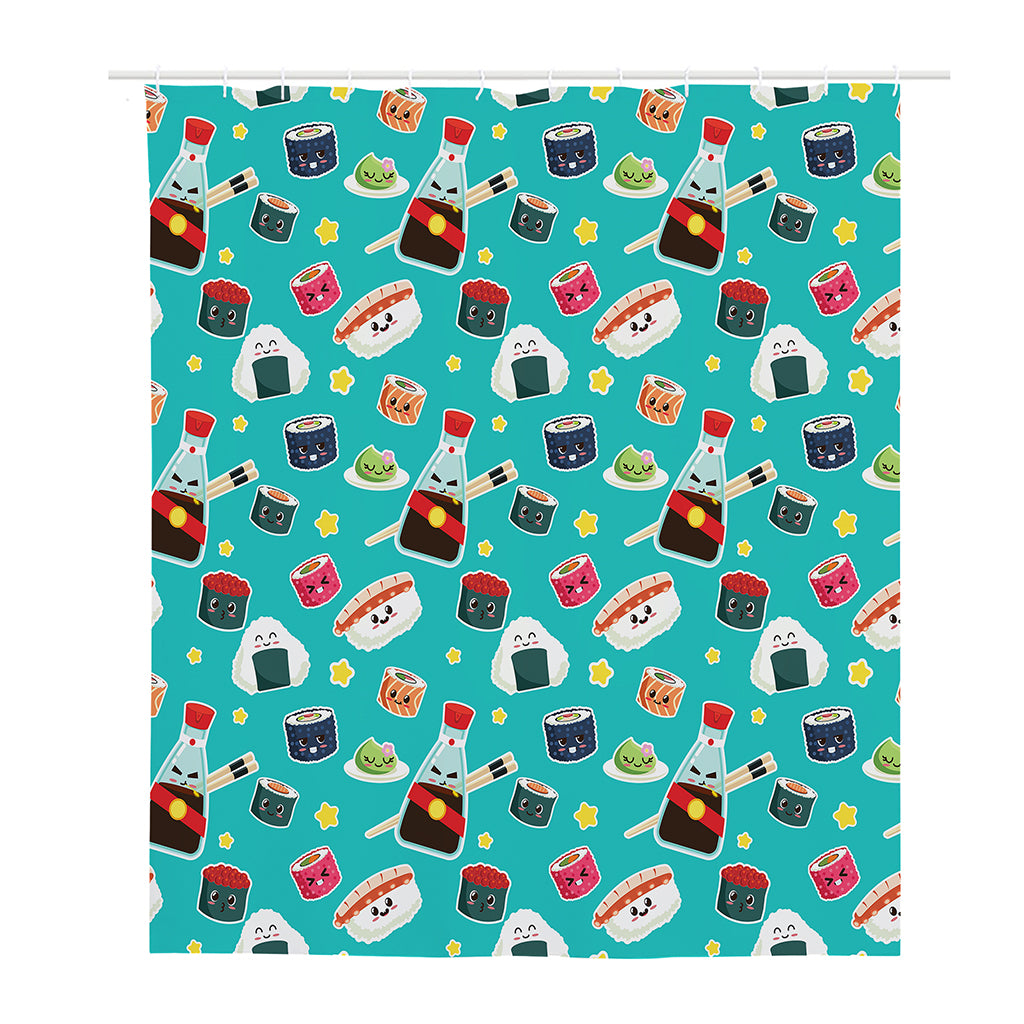 Cute Japanese Sushi Pattern Print Polyester Shower Curtain