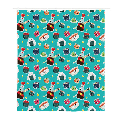 Cute Japanese Sushi Pattern Print Polyester Shower Curtain