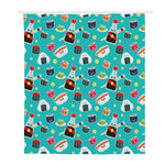 Cute Japanese Sushi Pattern Print Polyester Shower Curtain