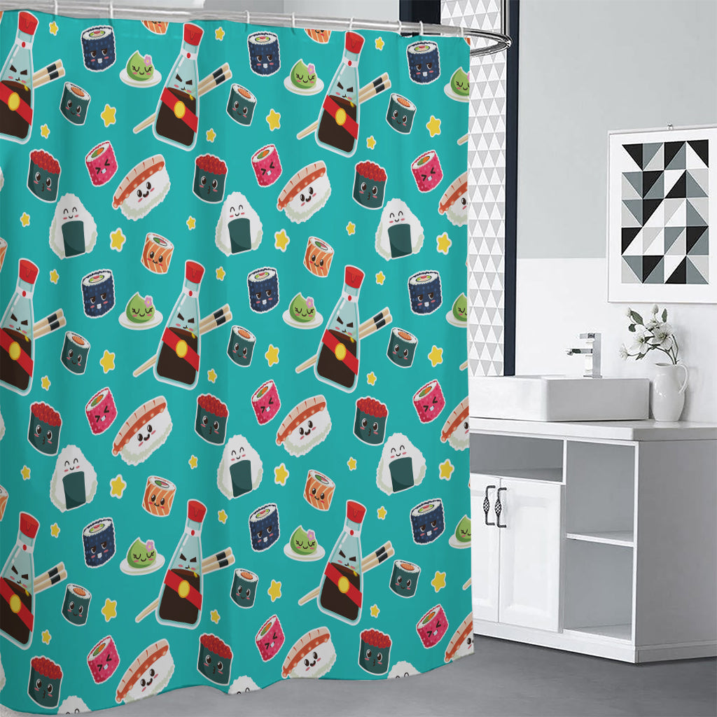 Cute Japanese Sushi Pattern Print Premium Shower Curtain