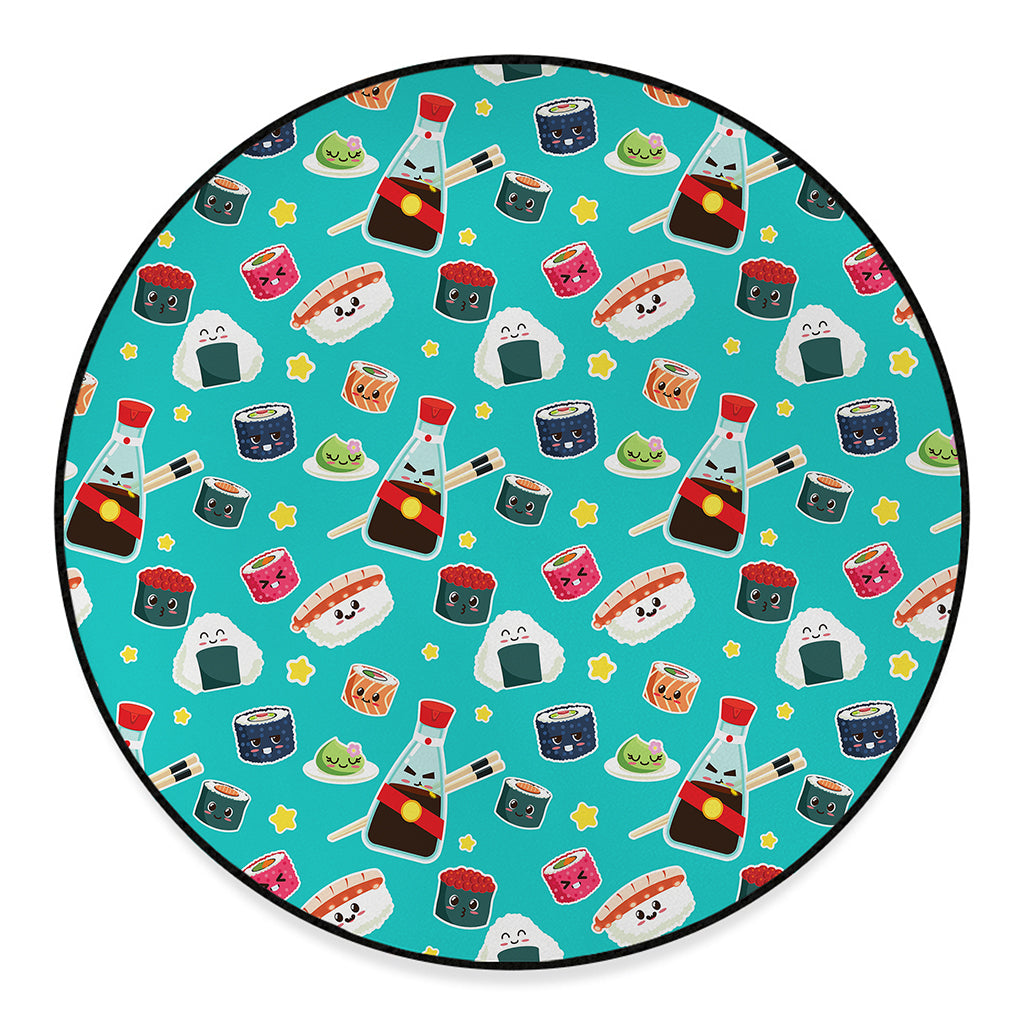 Cute Japanese Sushi Pattern Print Round Floor Mat