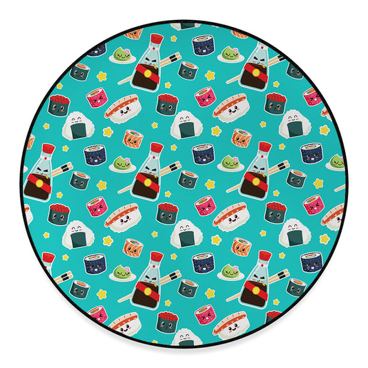 Cute Japanese Sushi Pattern Print Round Floor Mat
