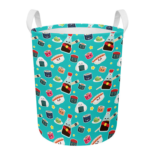 Cute Japanese Sushi Pattern Print Round Laundry Basket