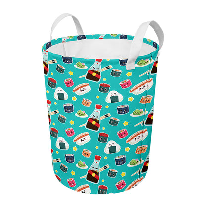 Cute Japanese Sushi Pattern Print Round Laundry Basket