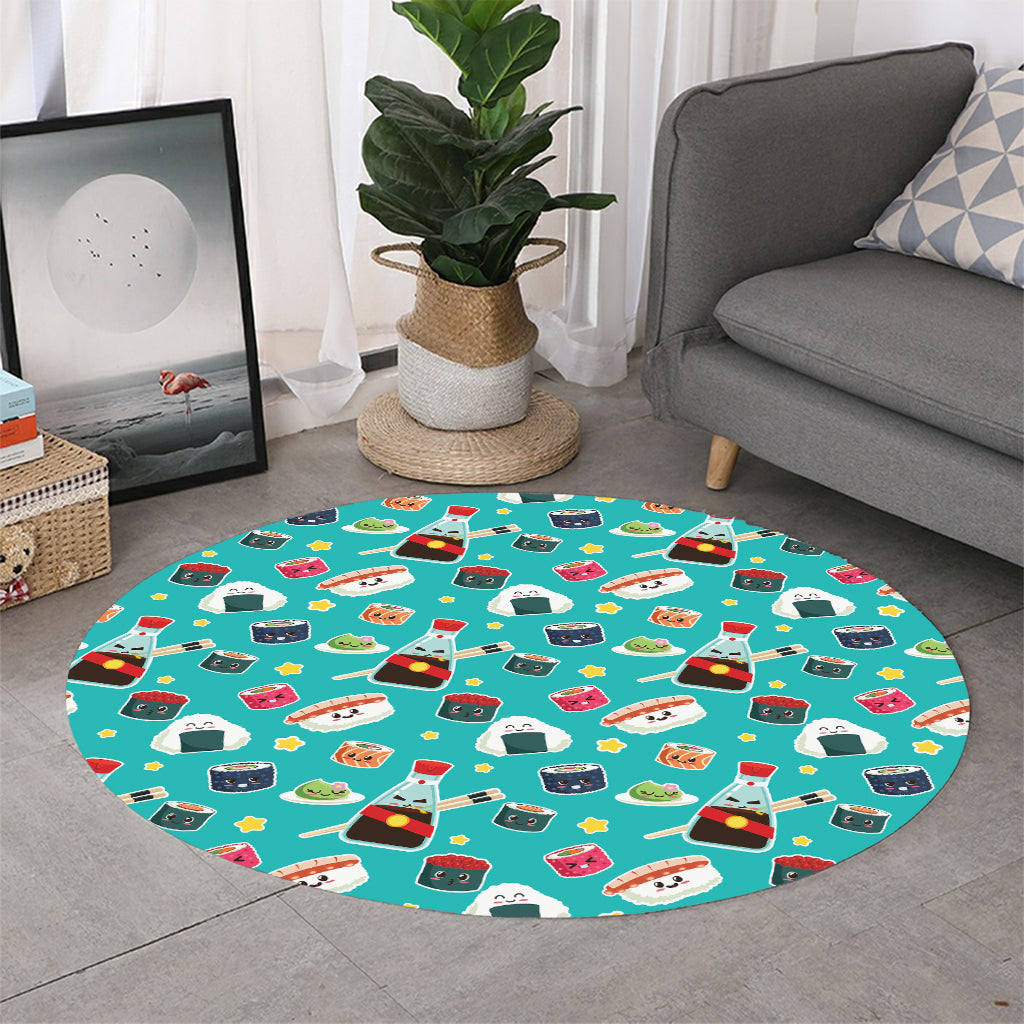 Cute Japanese Sushi Pattern Print Round Rug