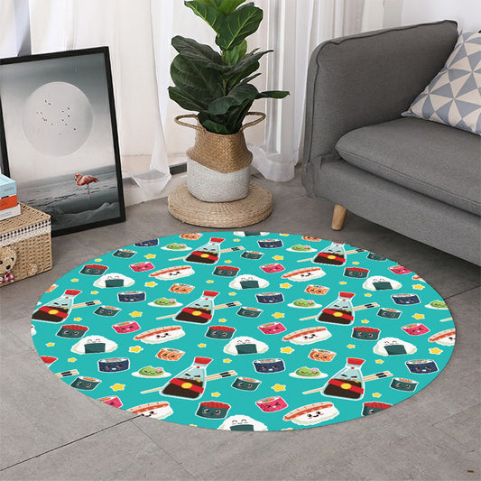 Cute Japanese Sushi Pattern Print Round Rug