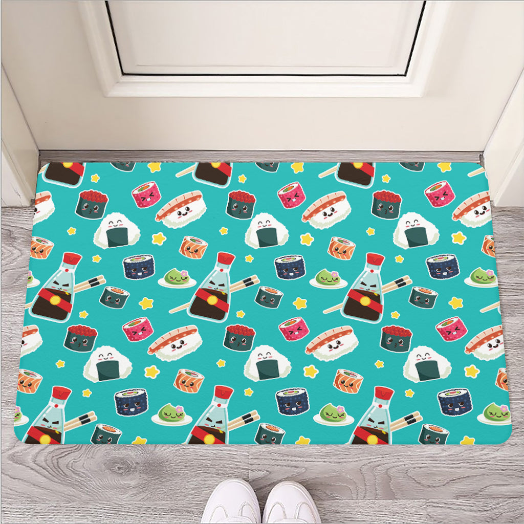 Cute Japanese Sushi Pattern Print Rubber Doormat