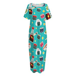 Cute Japanese Sushi Pattern Print Short Sleeve Long Nightdress