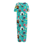 Cute Japanese Sushi Pattern Print Short Sleeve Long Nightdress