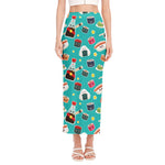 Cute Japanese Sushi Pattern Print Side Slit Maxi Skirt