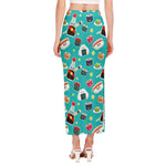 Cute Japanese Sushi Pattern Print Side Slit Maxi Skirt