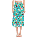 Cute Japanese Sushi Pattern Print Side Slit Midi Skirt
