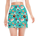 Cute Japanese Sushi Pattern Print Side Slit Mini Skirt