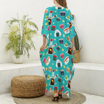 Cute Japanese Sushi Pattern Print Silk V-Neck Kaftan Dress