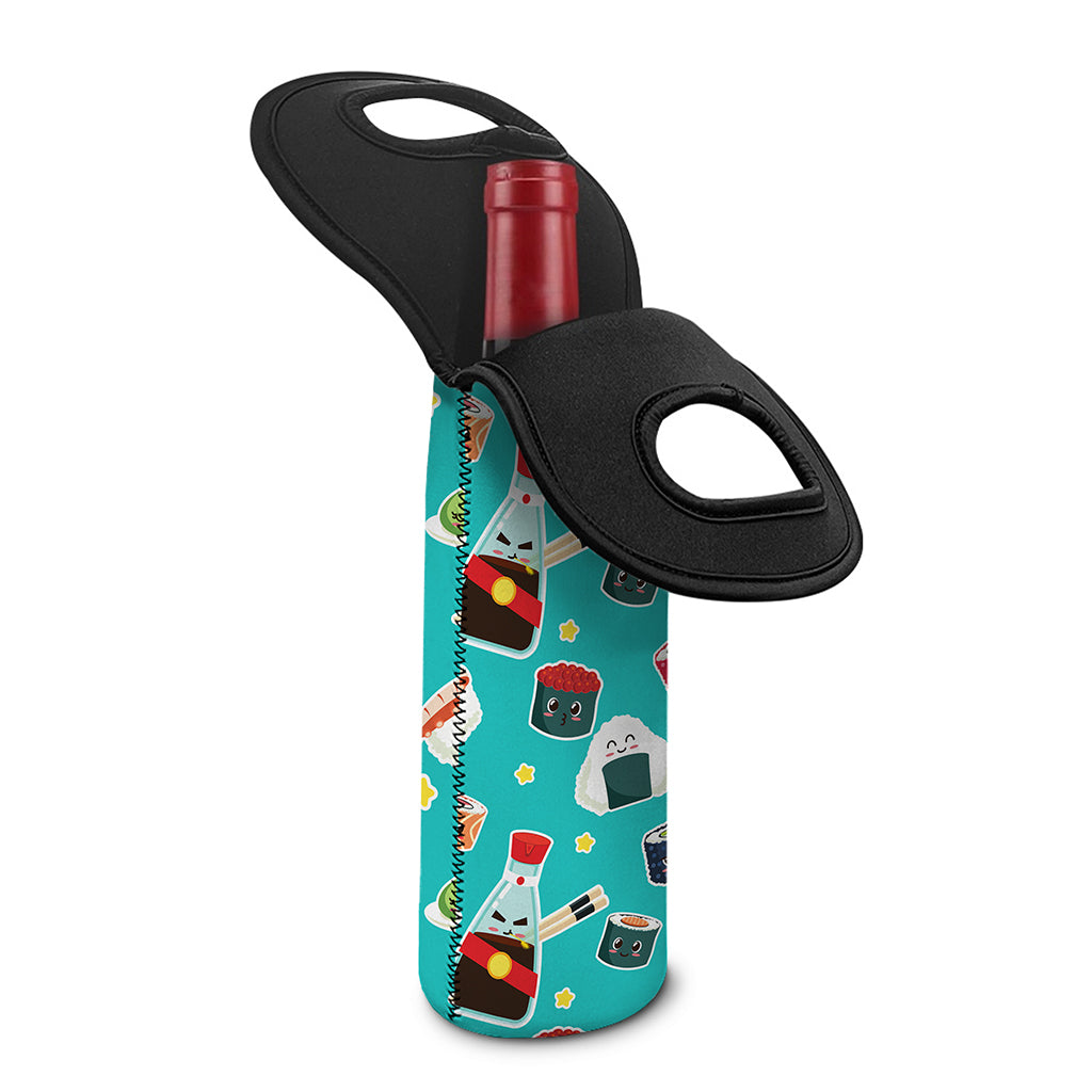 Cute Japanese Sushi Pattern Print Single Neoprene Wine Tote
