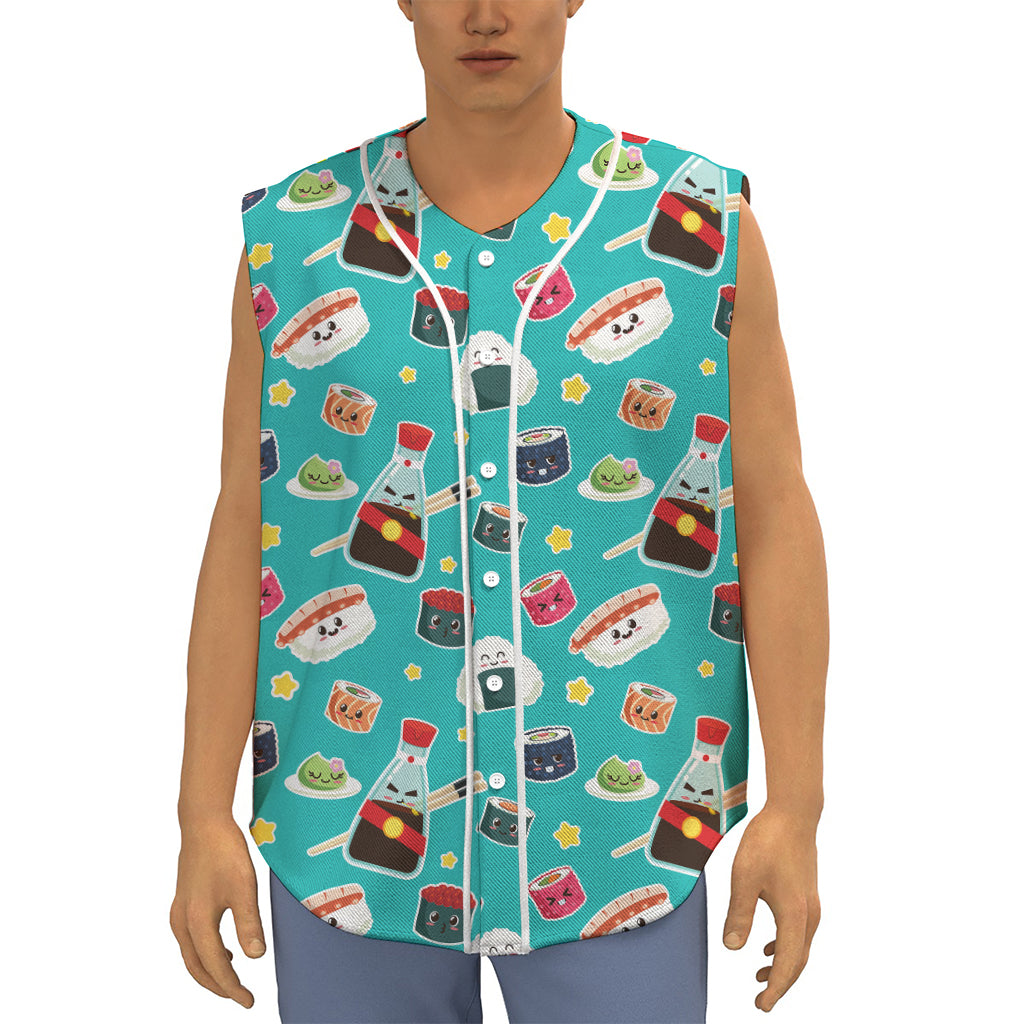 Cute Japanese Sushi Pattern Print Sleeveless Baseball Jersey