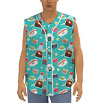 Cute Japanese Sushi Pattern Print Sleeveless Baseball Jersey