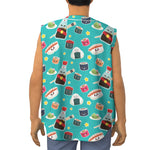 Cute Japanese Sushi Pattern Print Sleeveless Baseball Jersey