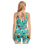 Cute Japanese Sushi Pattern Print Sleeveless One Piece Swimsuit