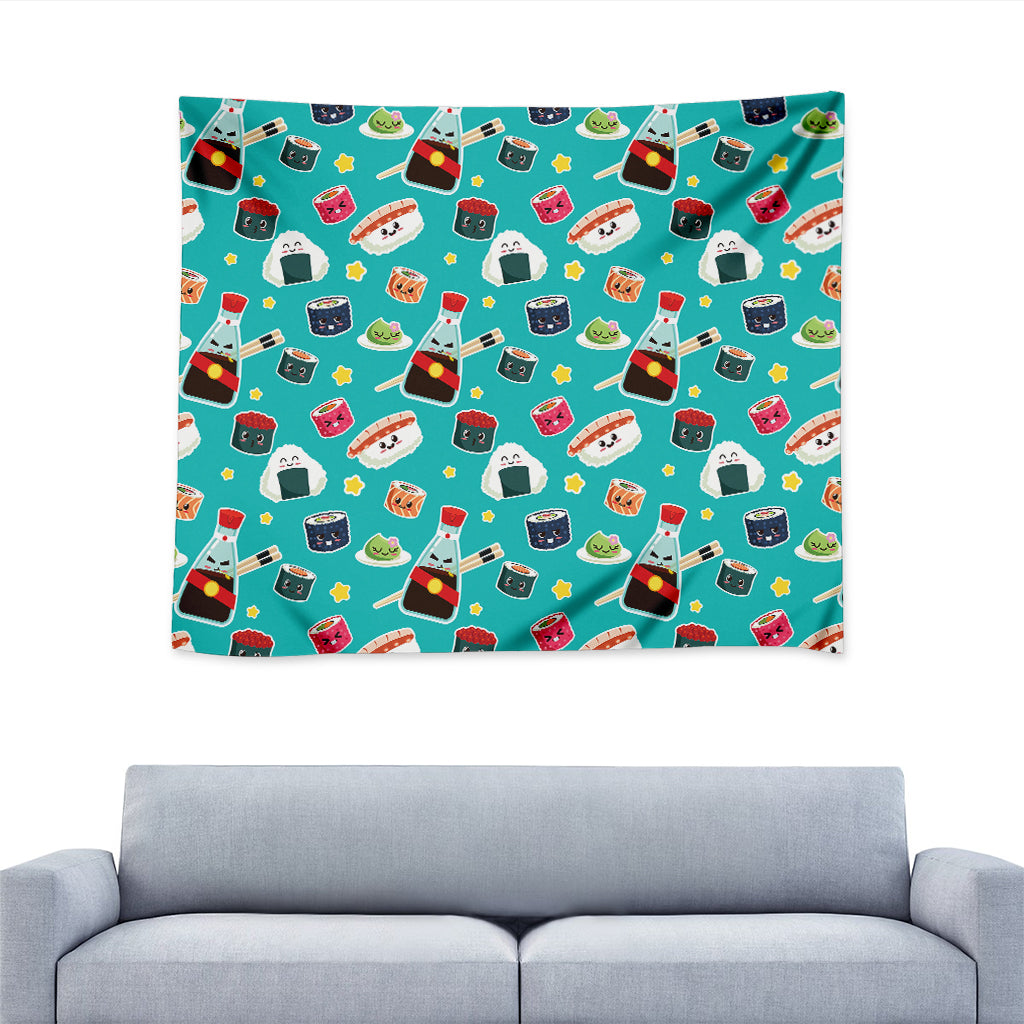 Cute Japanese Sushi Pattern Print Tapestry