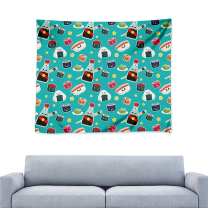 Cute Japanese Sushi Pattern Print Tapestry