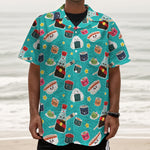 Cute Japanese Sushi Pattern Print Textured Short Sleeve Shirt