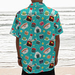 Cute Japanese Sushi Pattern Print Textured Short Sleeve Shirt