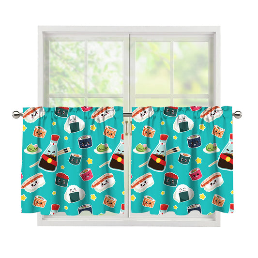 Cute Japanese Sushi Pattern Print Tier Curtains