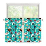 Cute Japanese Sushi Pattern Print Tier Curtains