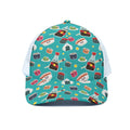 Cute Japanese Sushi Pattern Print White Mesh Trucker Hat