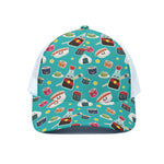 Cute Japanese Sushi Pattern Print White Mesh Trucker Cap