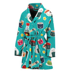 Cute Japanese Sushi Pattern Print Women's Bathrobe