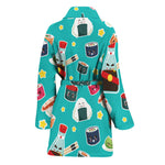 Cute Japanese Sushi Pattern Print Women's Bathrobe