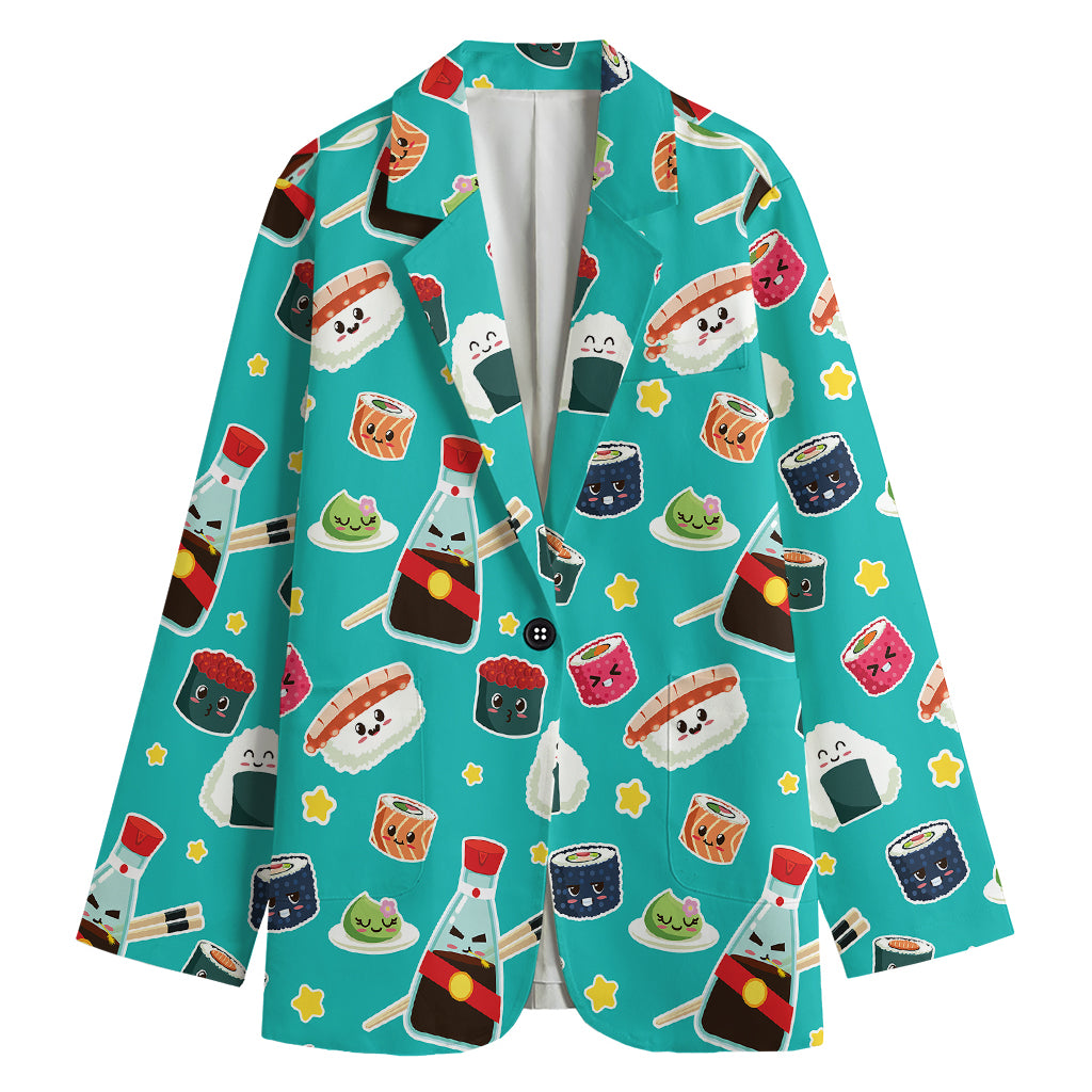 Cute Japanese Sushi Pattern Print Women's Blazer