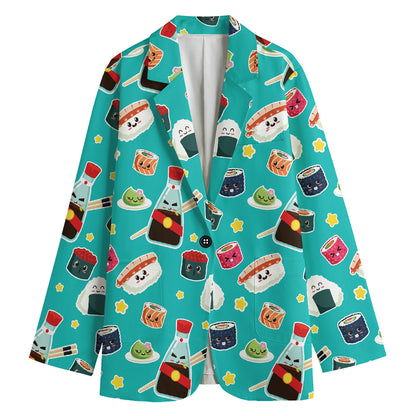 Cute Japanese Sushi Pattern Print Women's Blazer