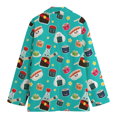 Cute Japanese Sushi Pattern Print Women's Blazer
