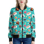 Cute Japanese Sushi Pattern Print Women's Bomber Jacket