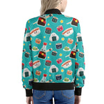 Cute Japanese Sushi Pattern Print Women's Bomber Jacket