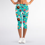 Cute Japanese Sushi Pattern Print Women's Capri Leggings