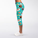 Cute Japanese Sushi Pattern Print Women's Capri Leggings